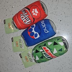 LOT OF 3 DOG PLUSH SODA PET TOYS